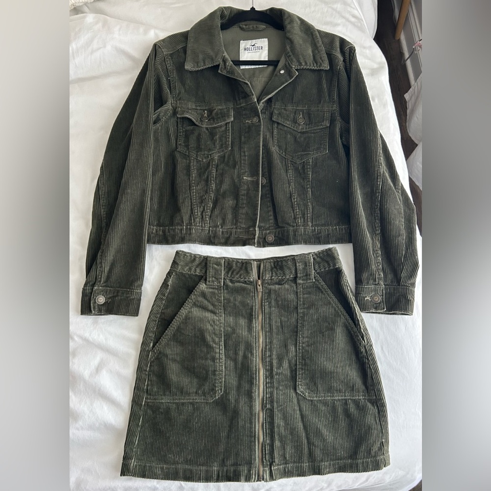 Olive Green Corduroy Jacket and Skirt Set